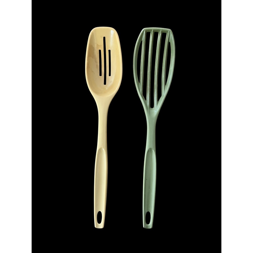 Vintage Foley Nylon Slotted Spoon and Whisk Set Yellow Sage Green Kitchen Tools